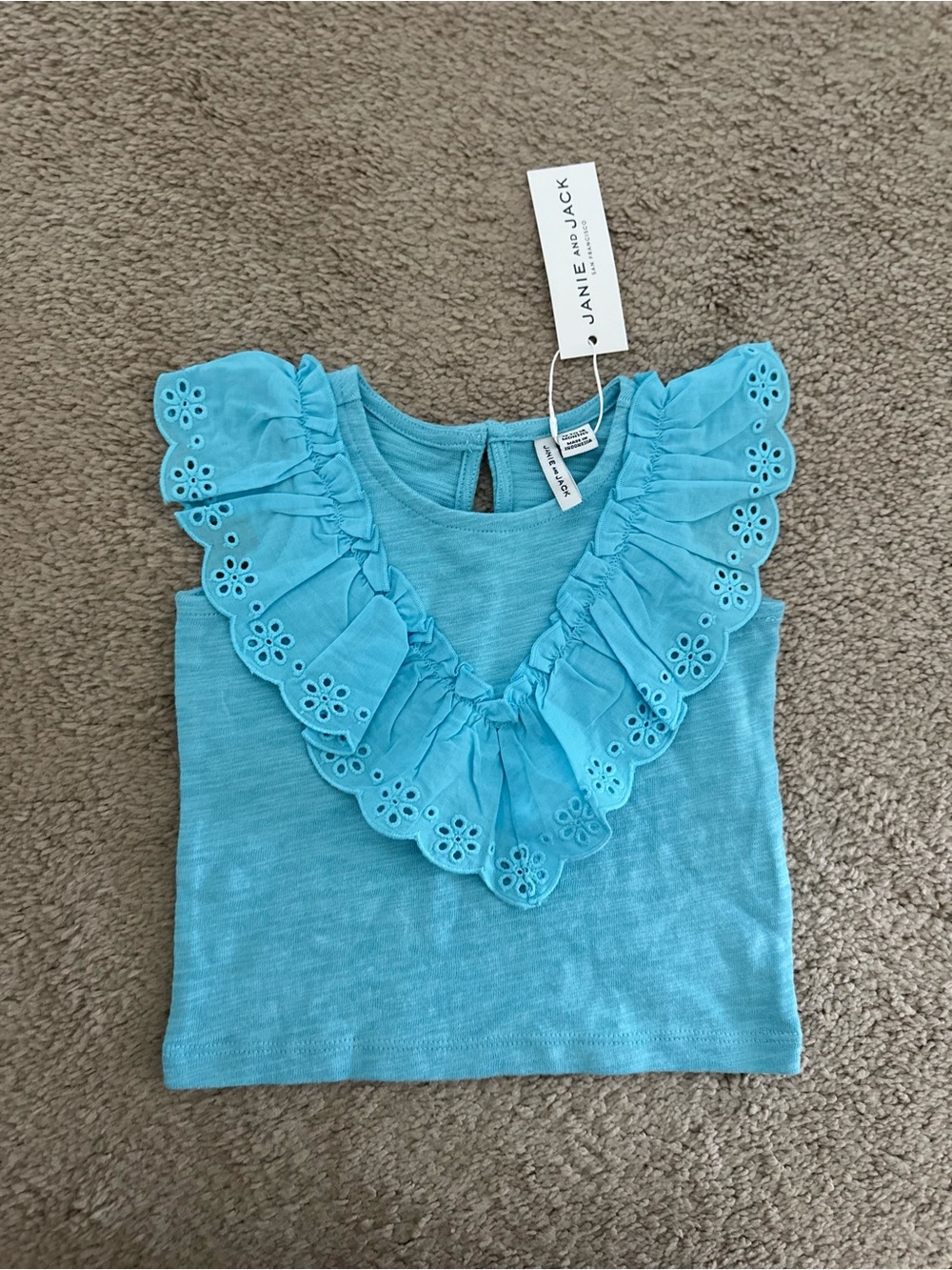 NWT Janie and Jack Aqua Eyelet Ruffle Tank Top 12-18months